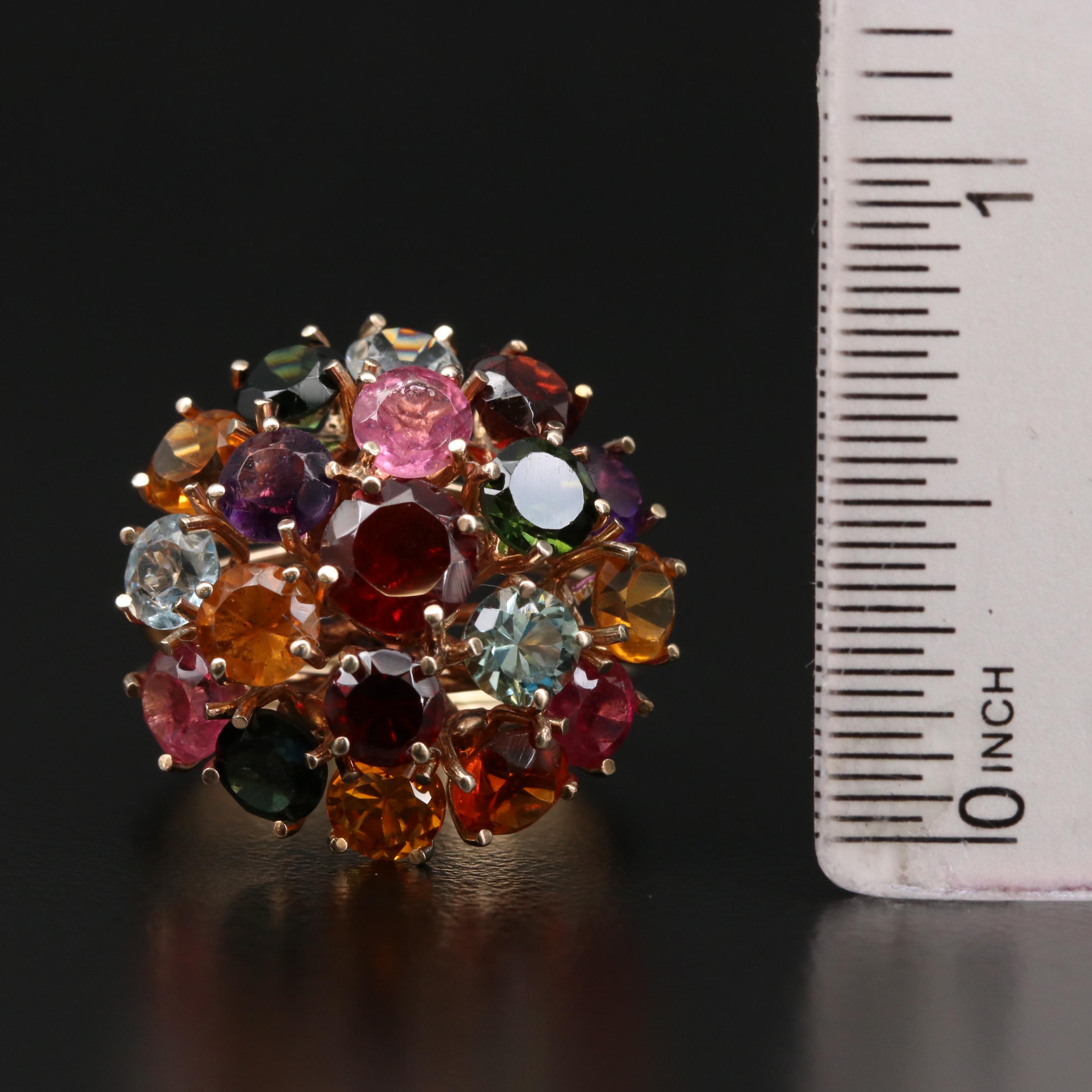 14K Citrine, Tourmaline, Garnet, Amethyst and Aquamarine Dome Ring