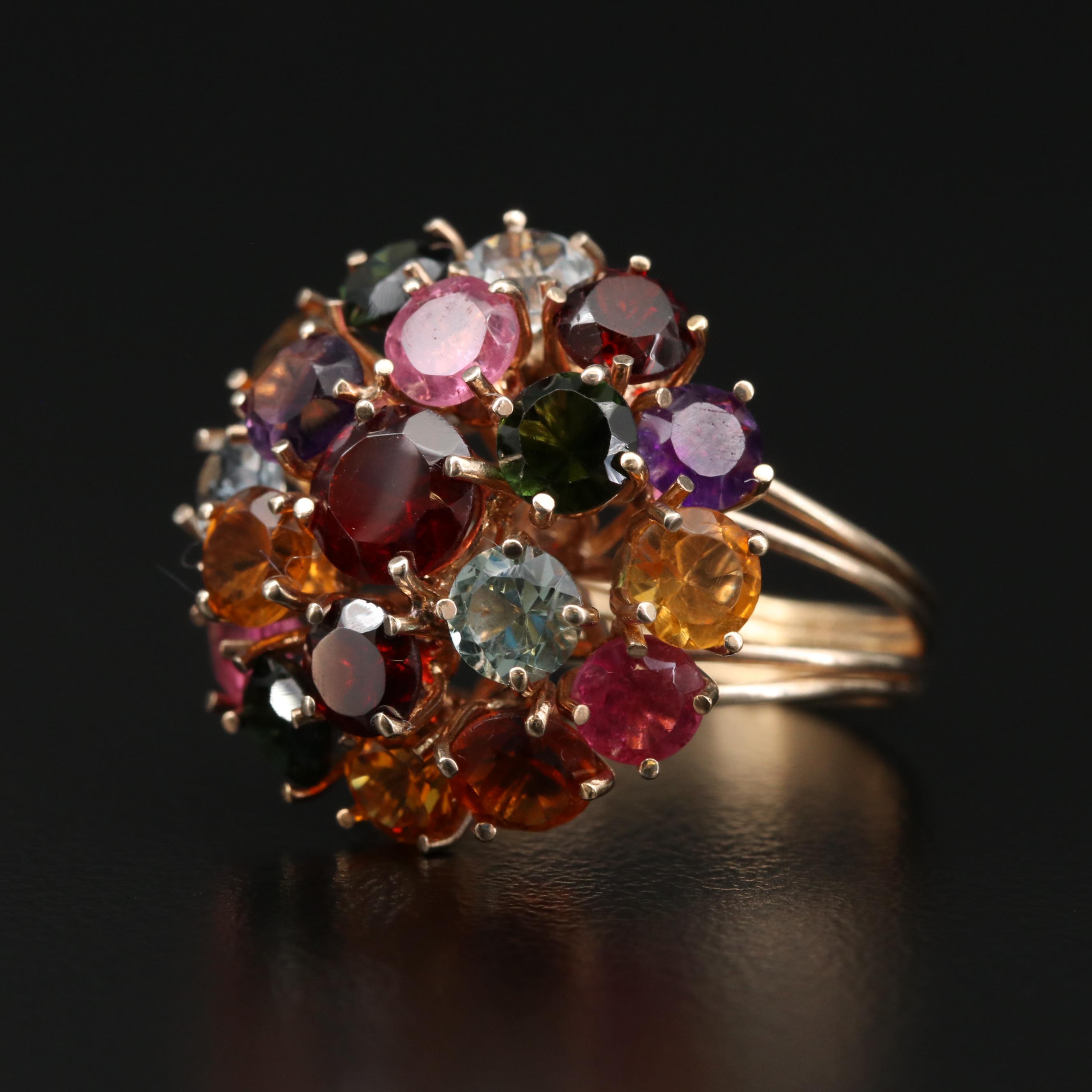 14K Citrine, Tourmaline, Garnet, Amethyst and Aquamarine Dome Ring