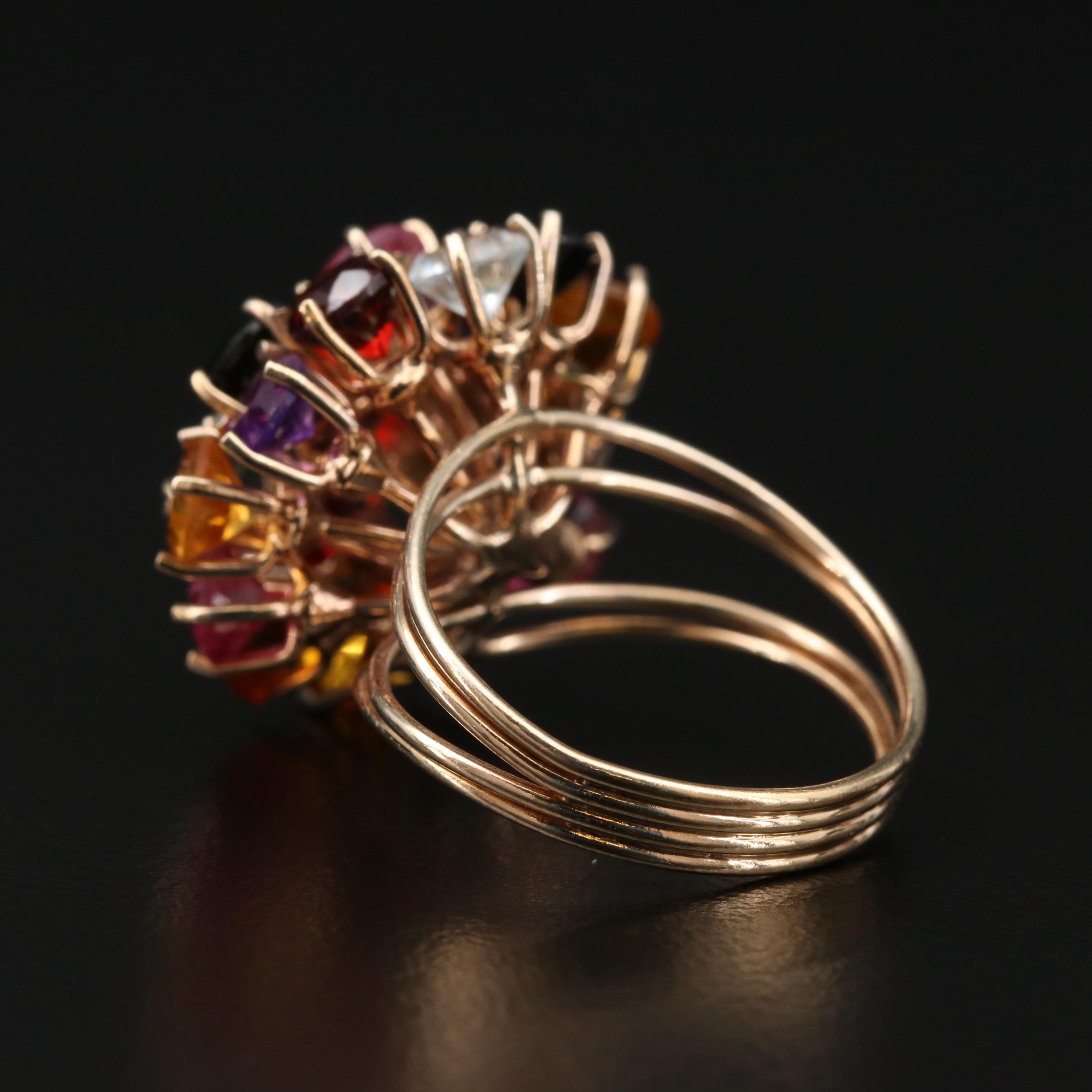 14K Citrine, Tourmaline, Garnet, Amethyst and Aquamarine Dome Ring