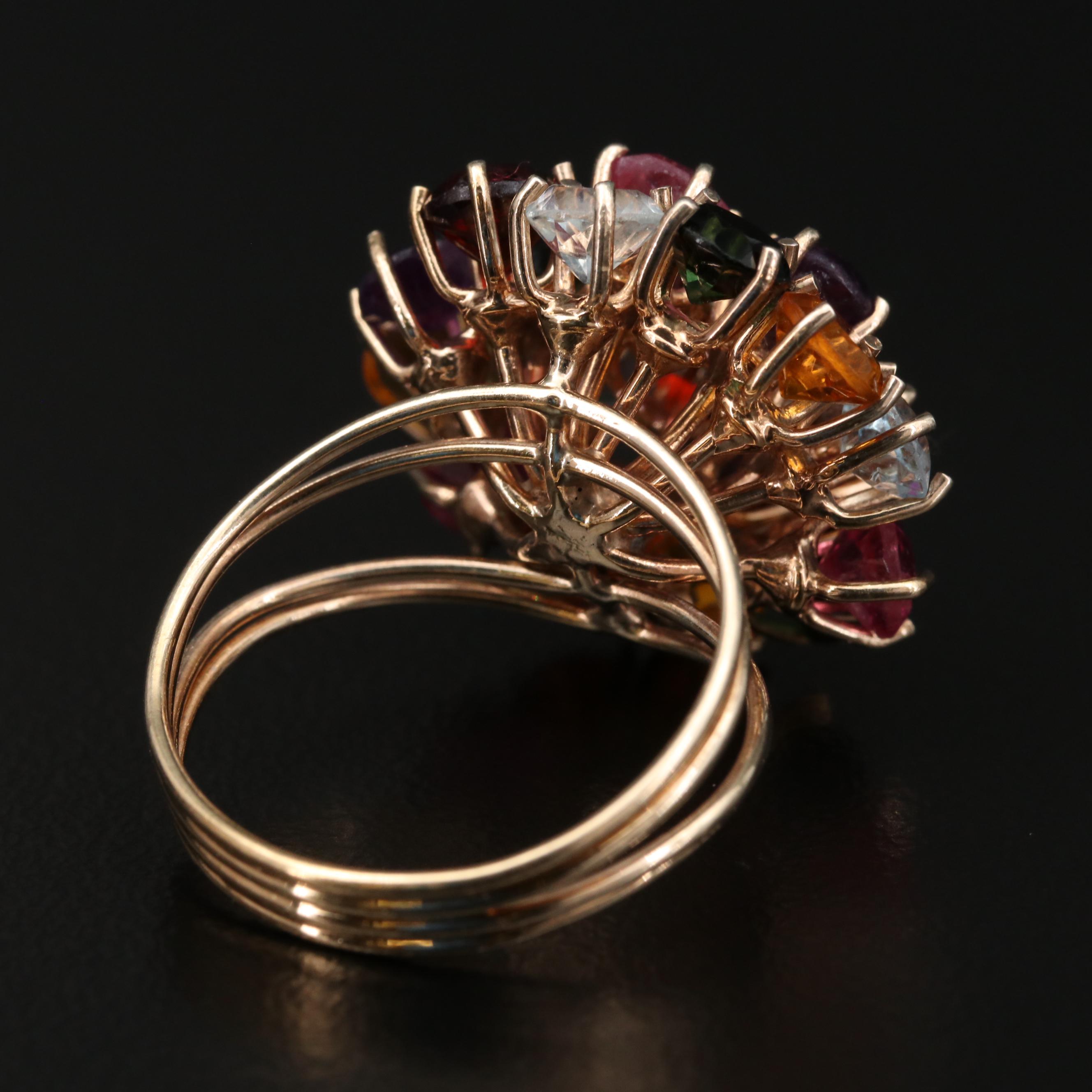14K Citrine, Tourmaline, Garnet, Amethyst and Aquamarine Dome Ring