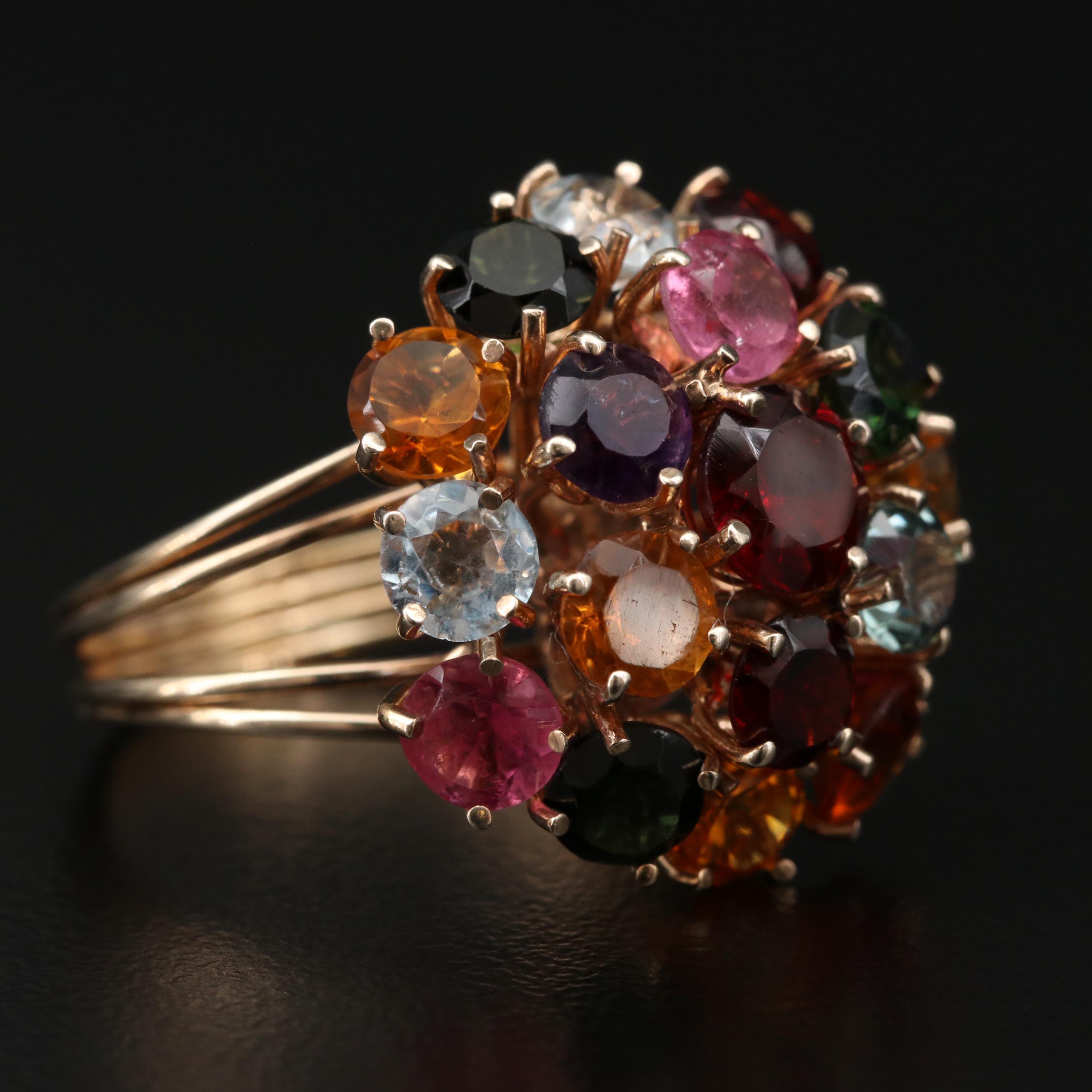 14K Citrine, Tourmaline, Garnet, Amethyst and Aquamarine Dome Ring