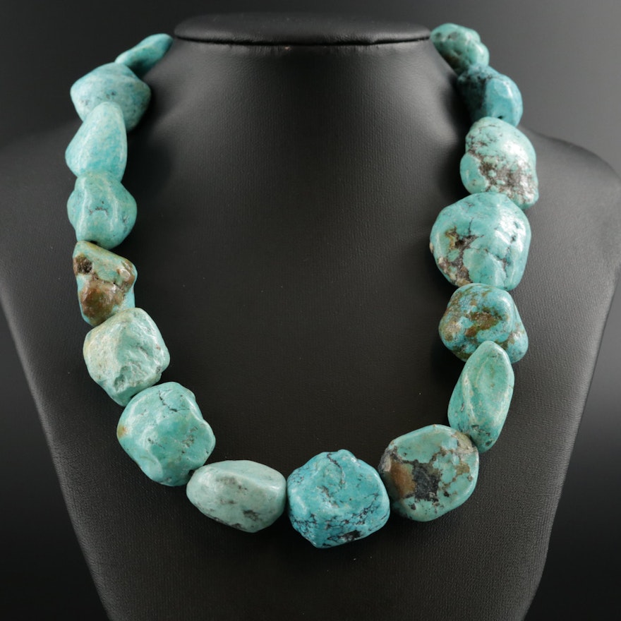 Beaded Turquoise Necklace With Sterling Silver Clasp