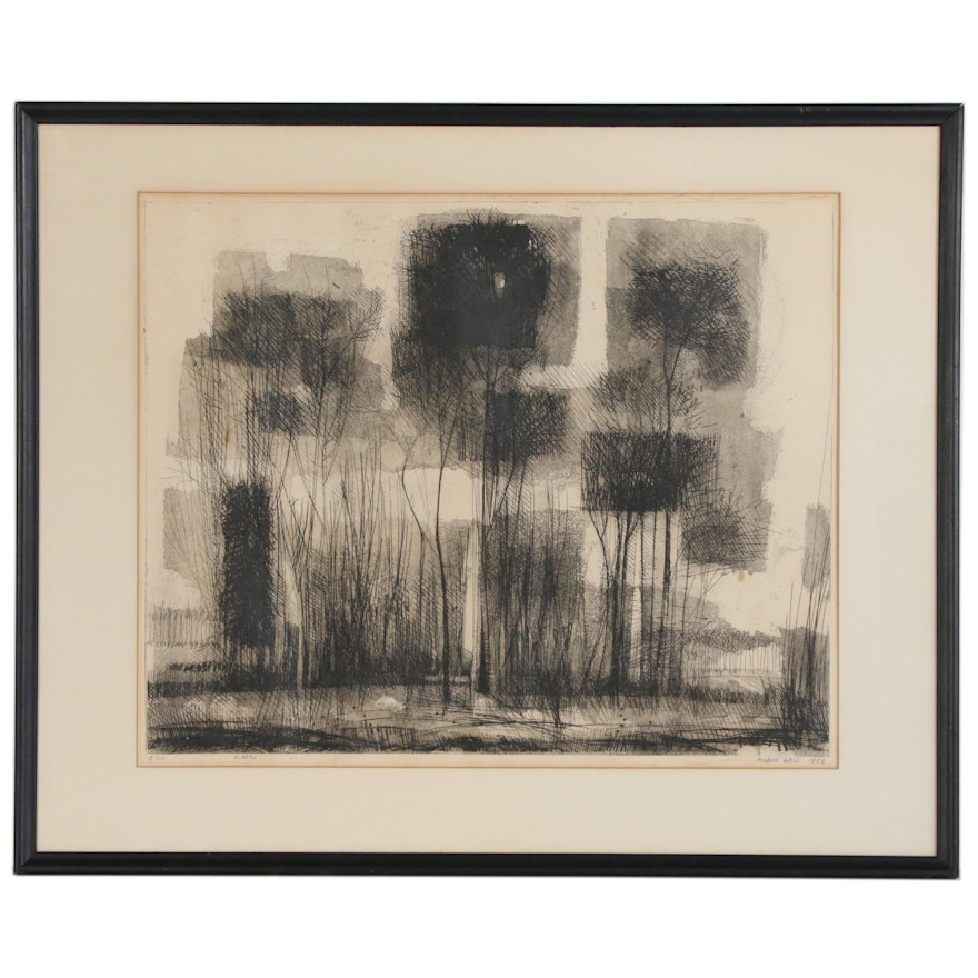 Mario Abis Etching "Poplars" 1959