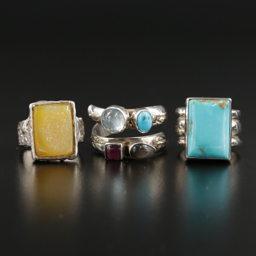 Southwestern Style Sterling Rings Featuring Turquoise and Gemstone Accents