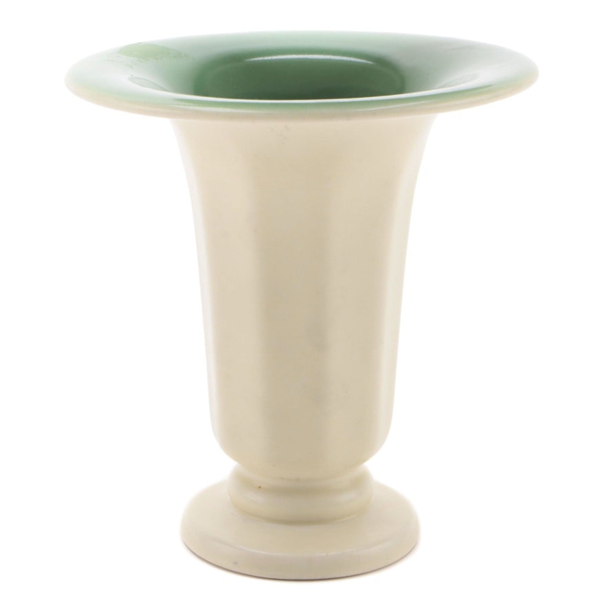 Rookwood Pottery Green and Cream Trumpet Vase, 1938