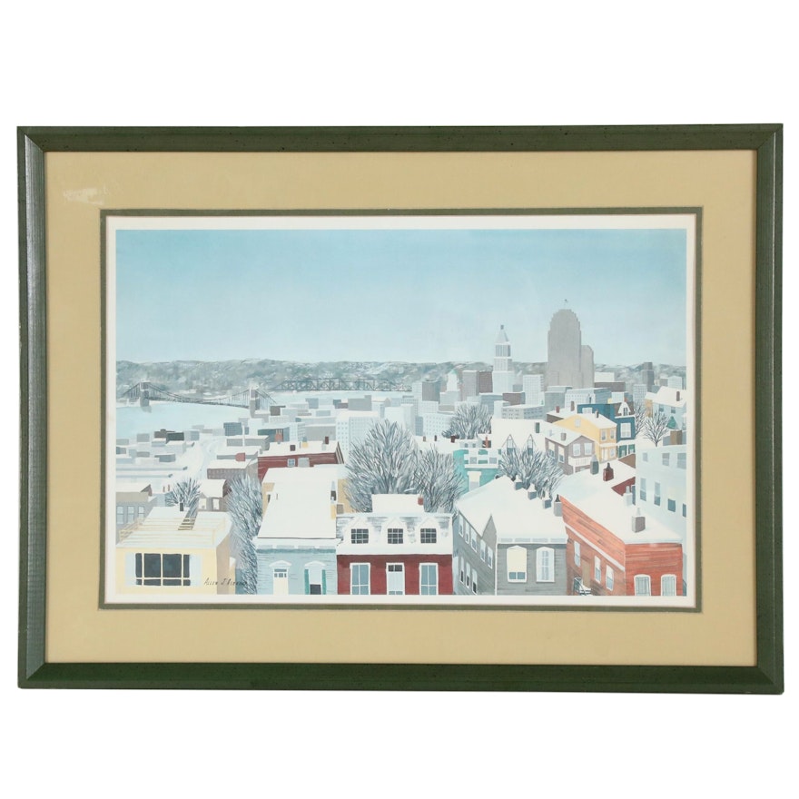 Allen J. Asbrock Cityscape Offset Lithograph