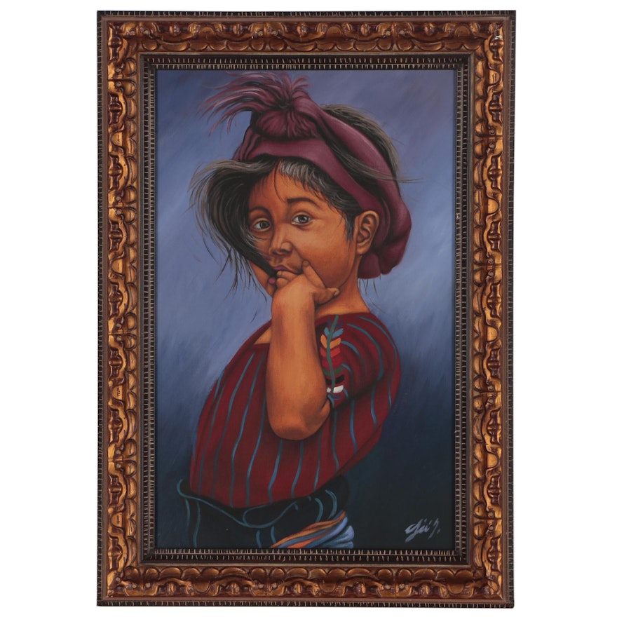 Acrylic Painting of a Young Girl Wearing a Headscarf