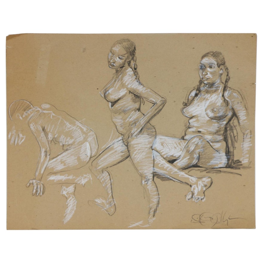 William McCullough Nude Female Figure Double-Sided Mixed Media Studies, 2004