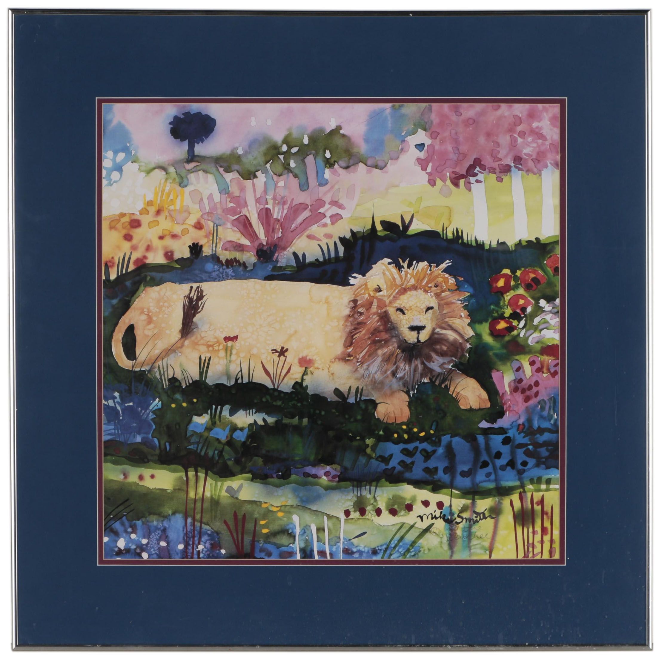 Offset Lithograph after Mike Smith "Lion in the Blue Tree"