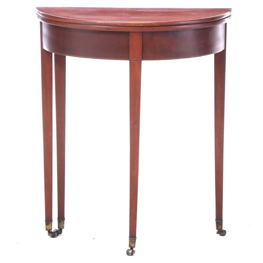 George III String-Inlaid Mahogany Foldover Side Table, Early 19th Century