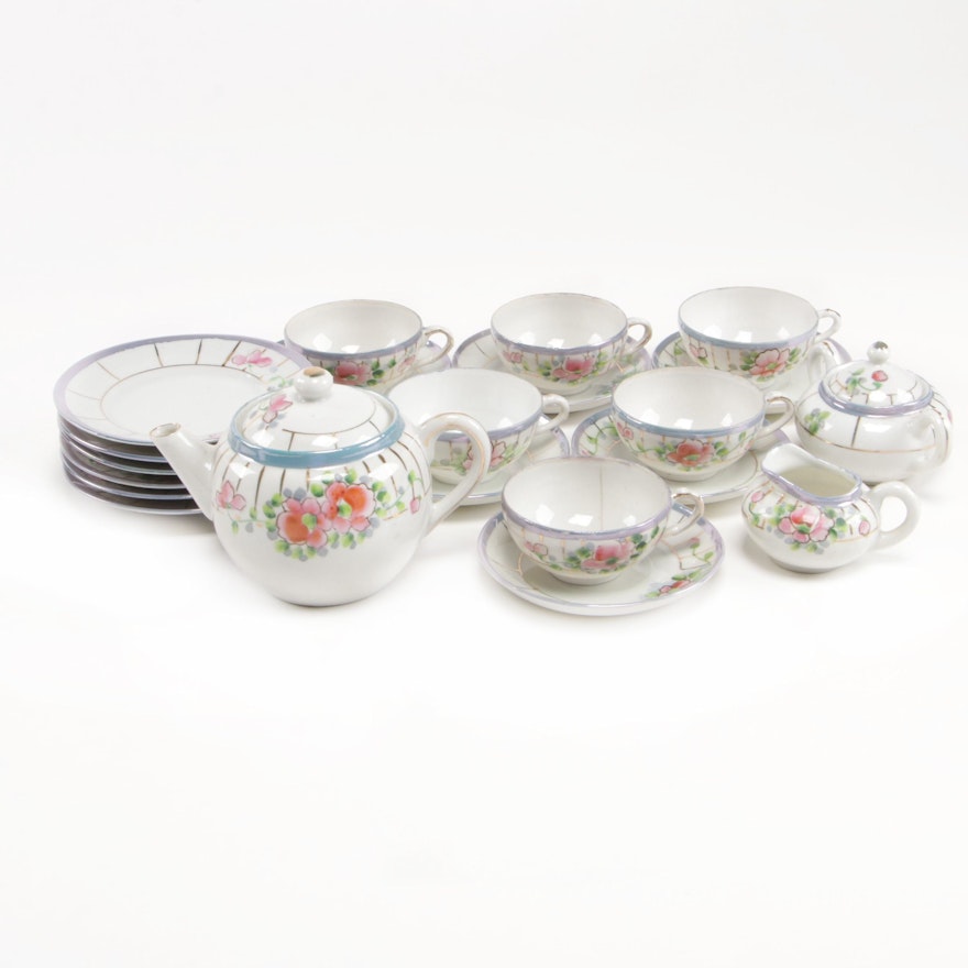 Japanese Lusterware Child's Floral Motif Porcelain Tea Set