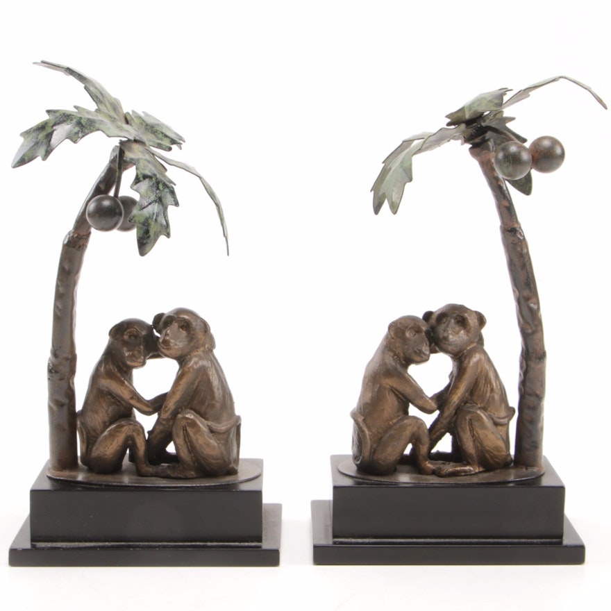 "Romantic Monkeys" Under Palm Trees Cast Figures, Mid to Late 20th Century