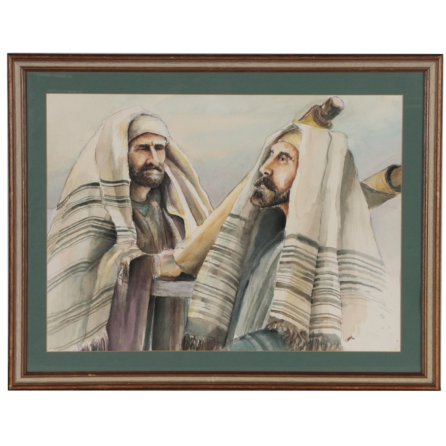 Religious Ceremony with Shepards Watercolor Painting, 1979