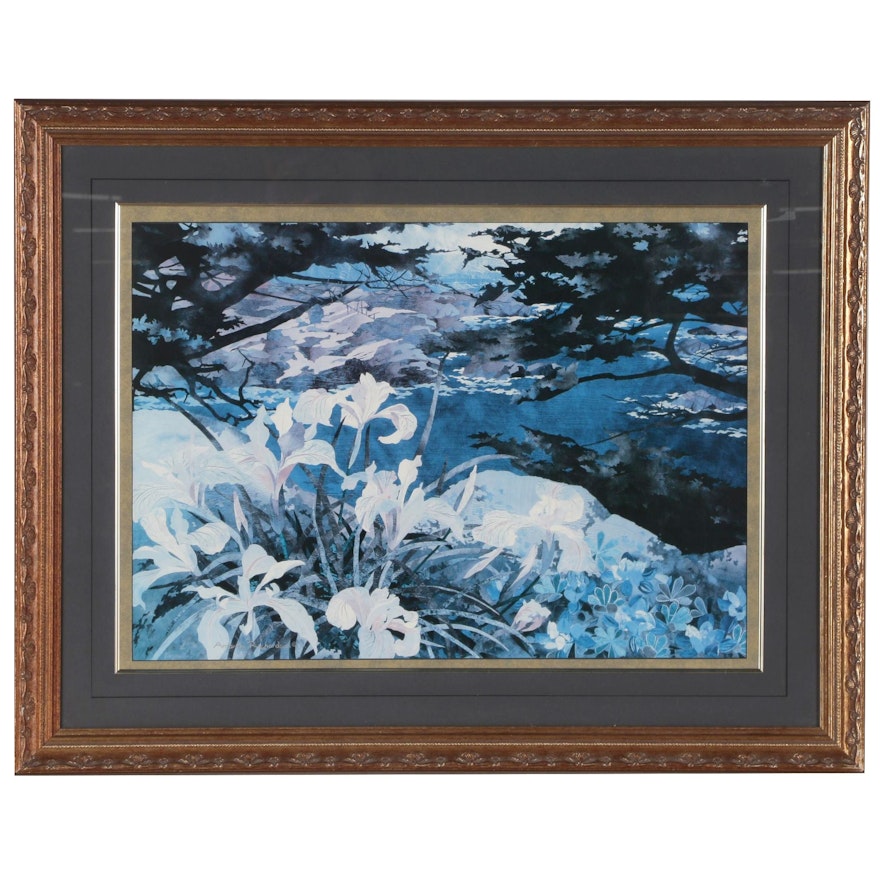 Offset Lithograph of Lilies in Blue after Amanda Richardson