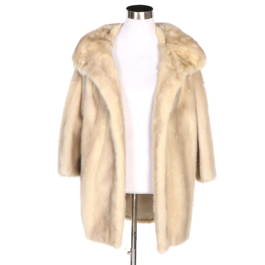 Tourmaline Mink Fur Coat with Shawl Collar, Vintage