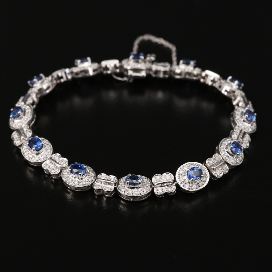 18K White Gold Sapphire and 1.46 CTW Diamond Bracelet