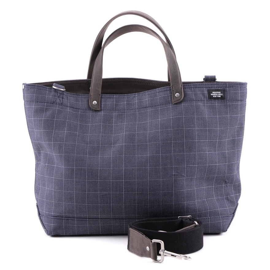 Jack Spade Coal Tote in Navy Blue Graph Check Canvas