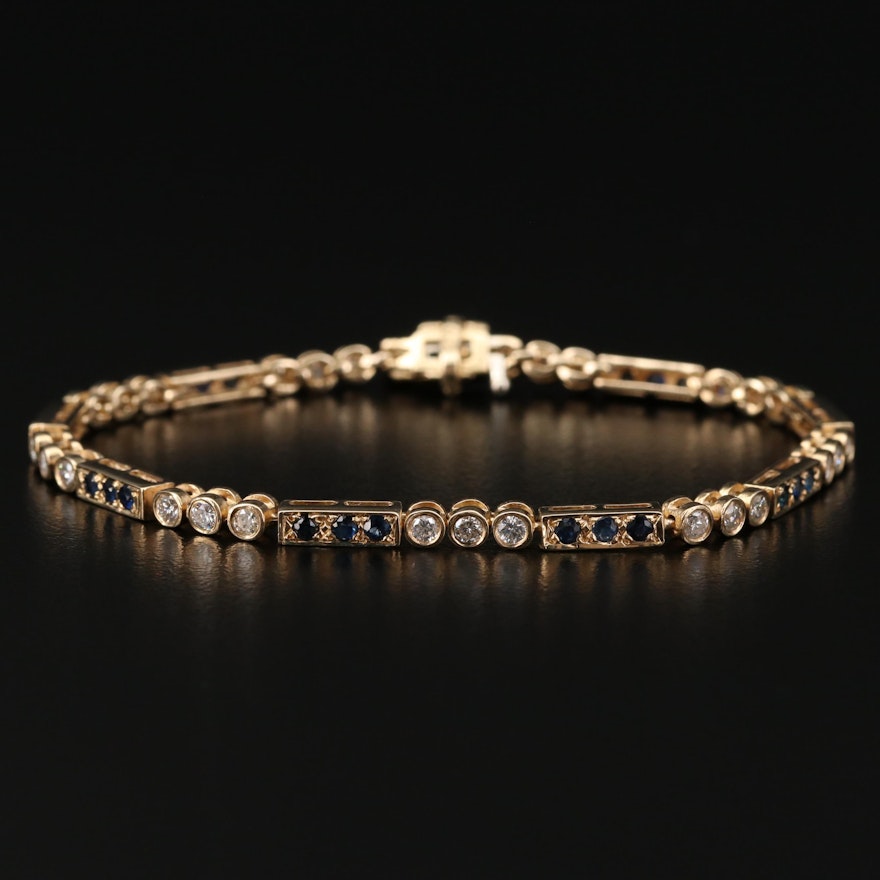 14K Gold Diamond and Sapphire Bracelet