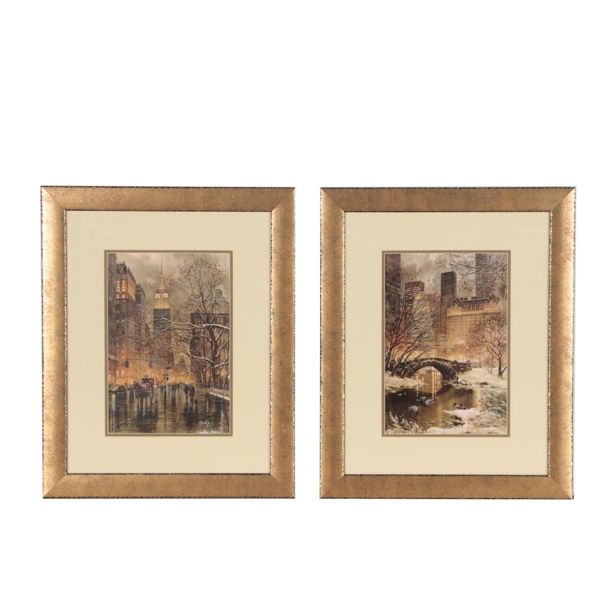 Pair of Giclee Prints after Roustam Nour "Fifth Avenue" and "West Central Park"