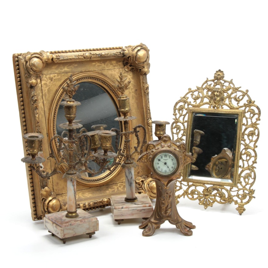 New Haven Art Nouveau Clock with Mirrors and Candelabras, Late 19th/Early 20th C