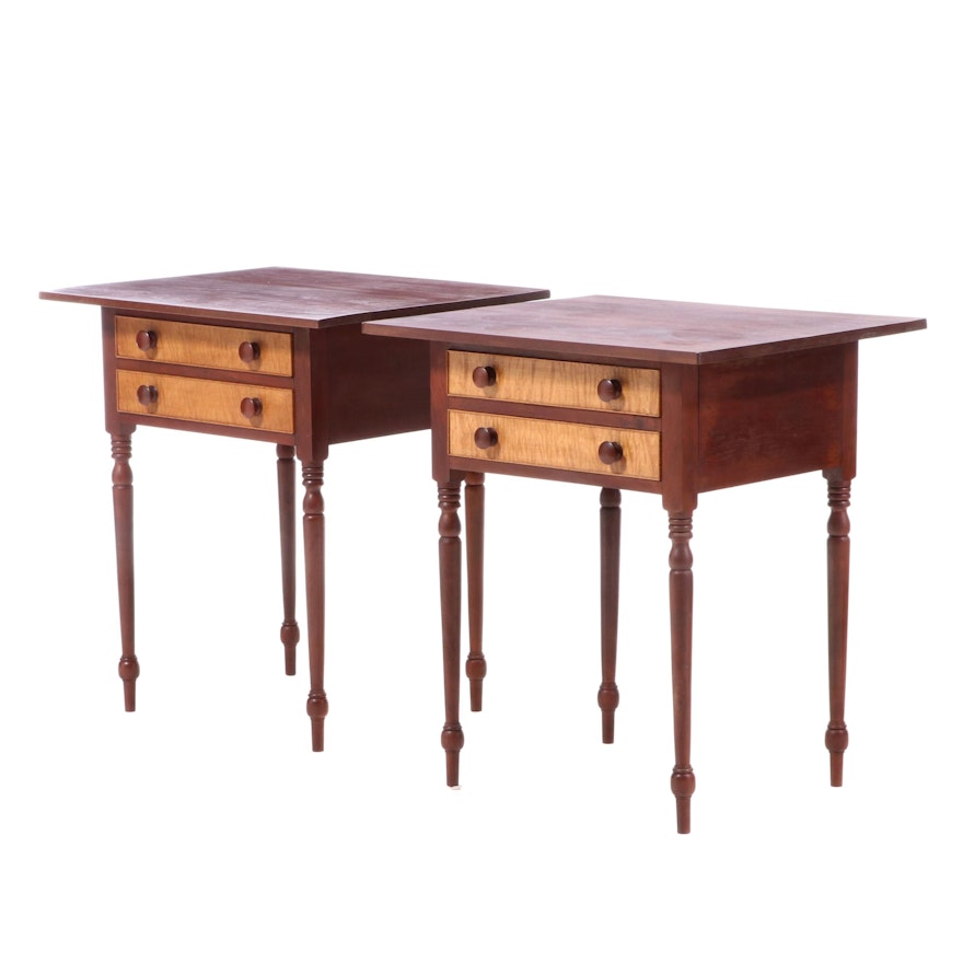 Two A.D. Seaton American Primitive Style Cherrywood and Tiger Maple Side Tables