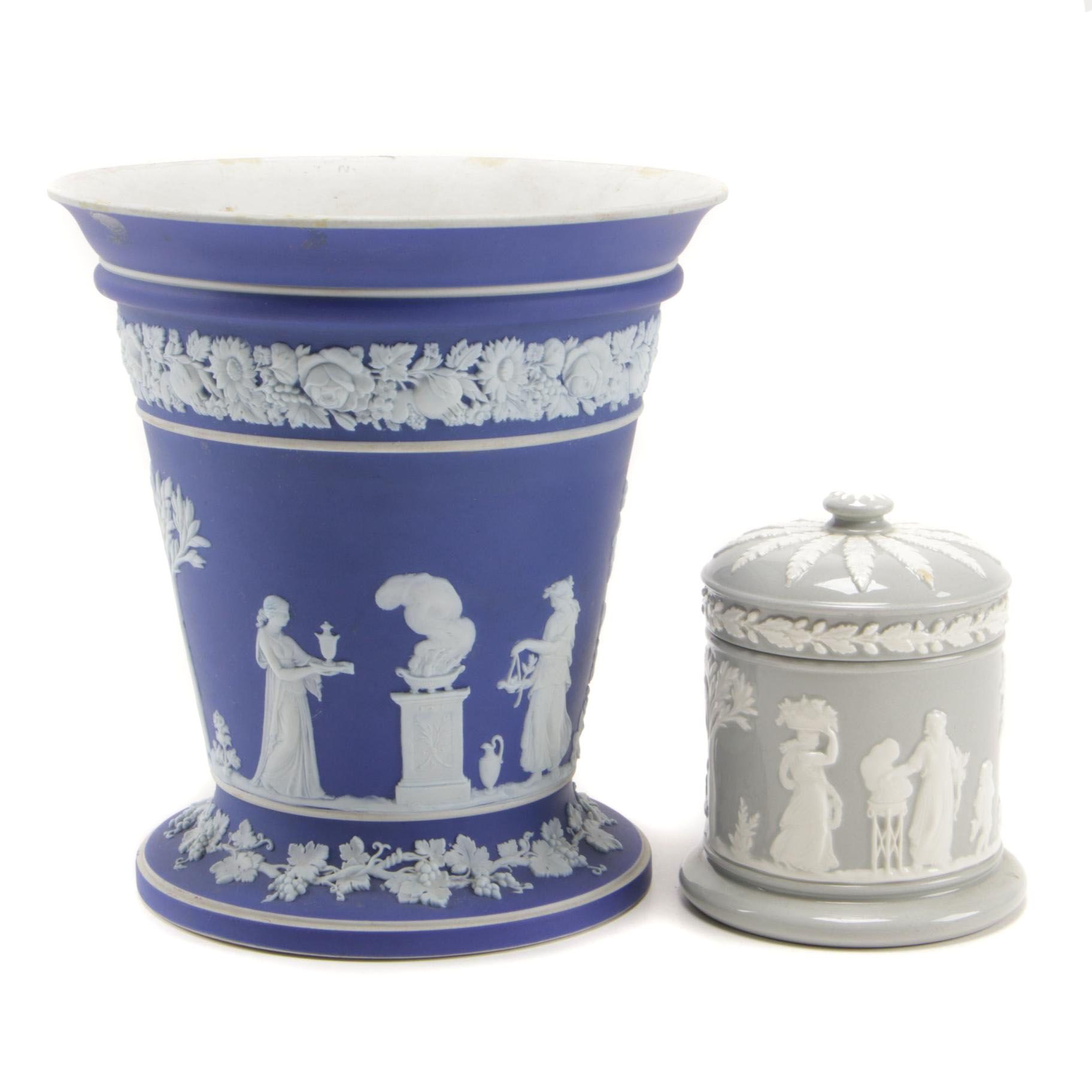 Wedgwood Jasperware Frog Vase and Queensware Trinket Box