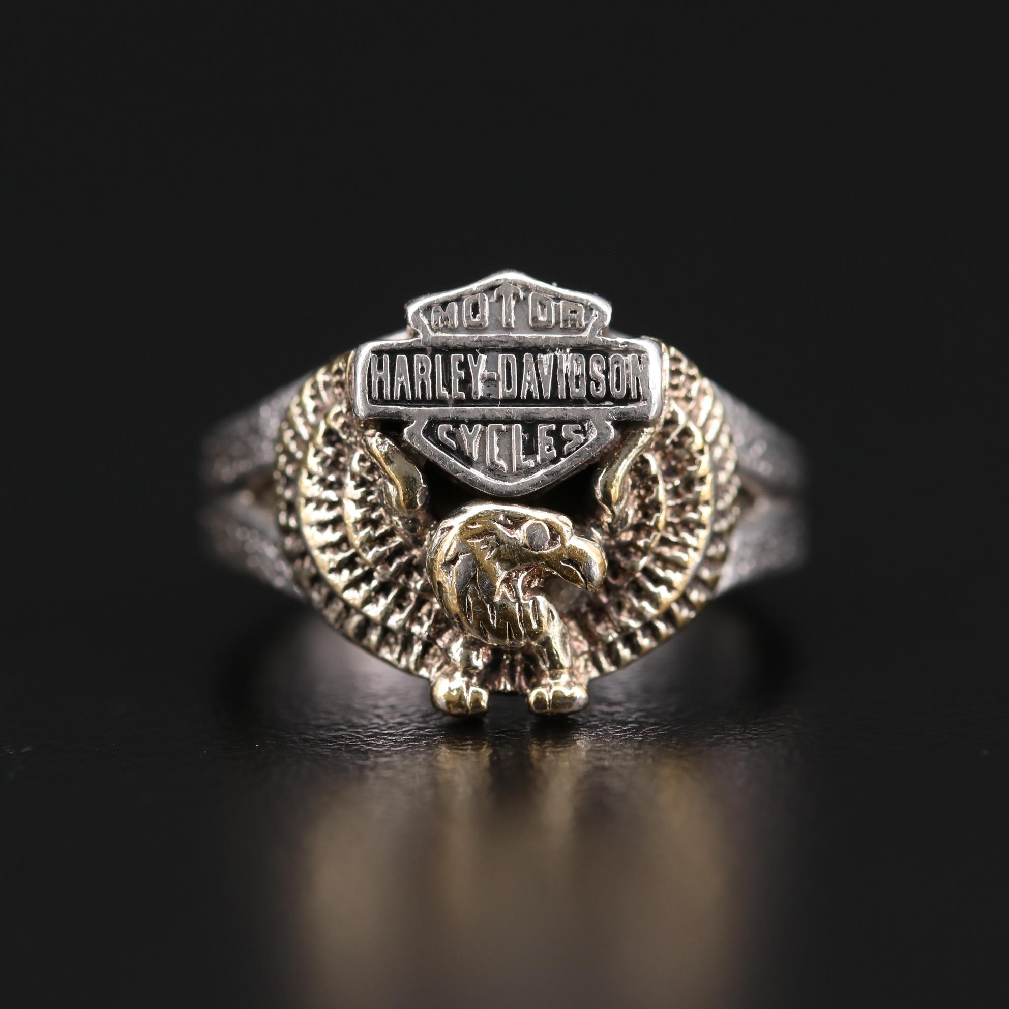 Franklin Mint Harley Davidson Bald Eagle and Shield Ring with Enamel Accents