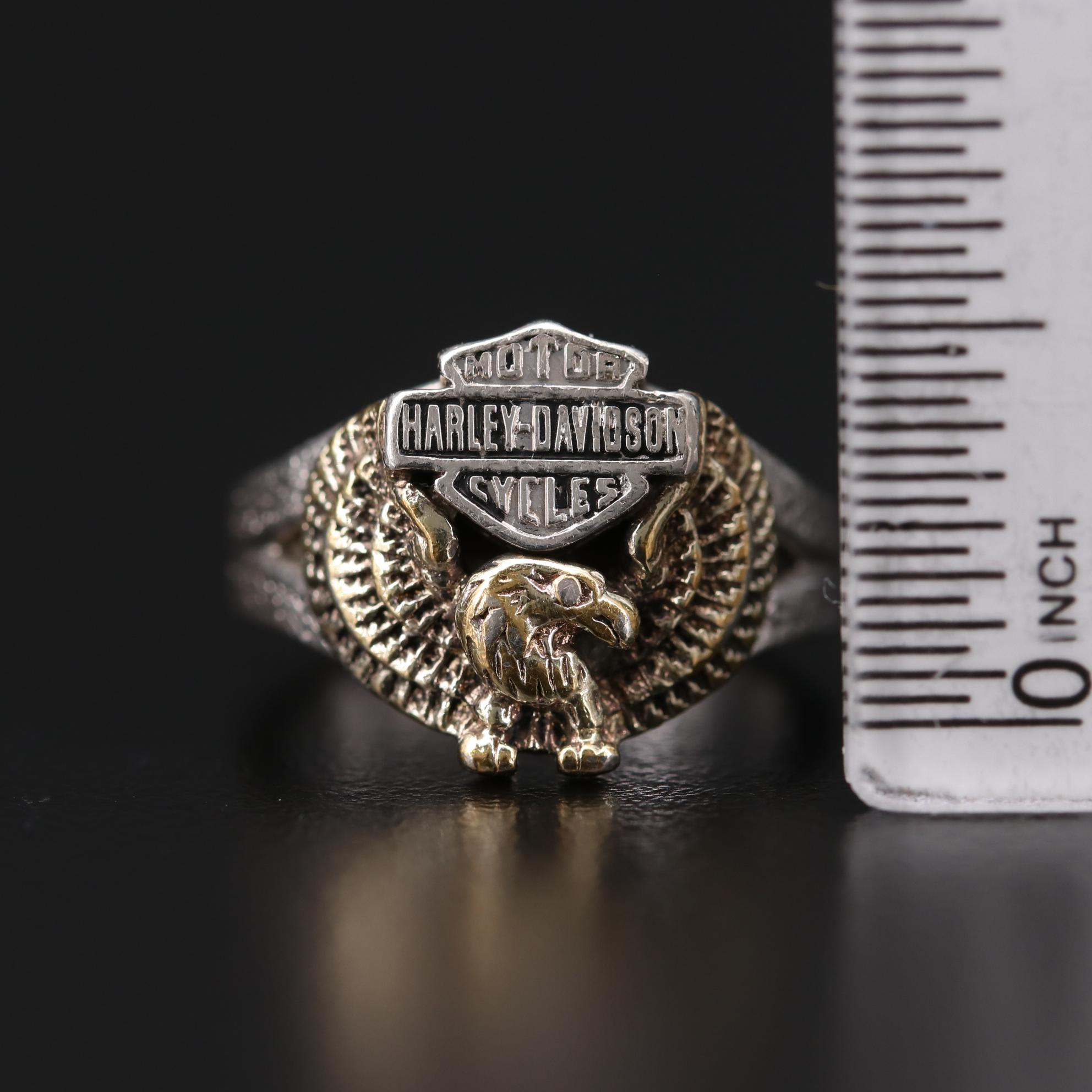 Franklin Mint Harley Davidson Bald Eagle and Shield Ring with Enamel Accents