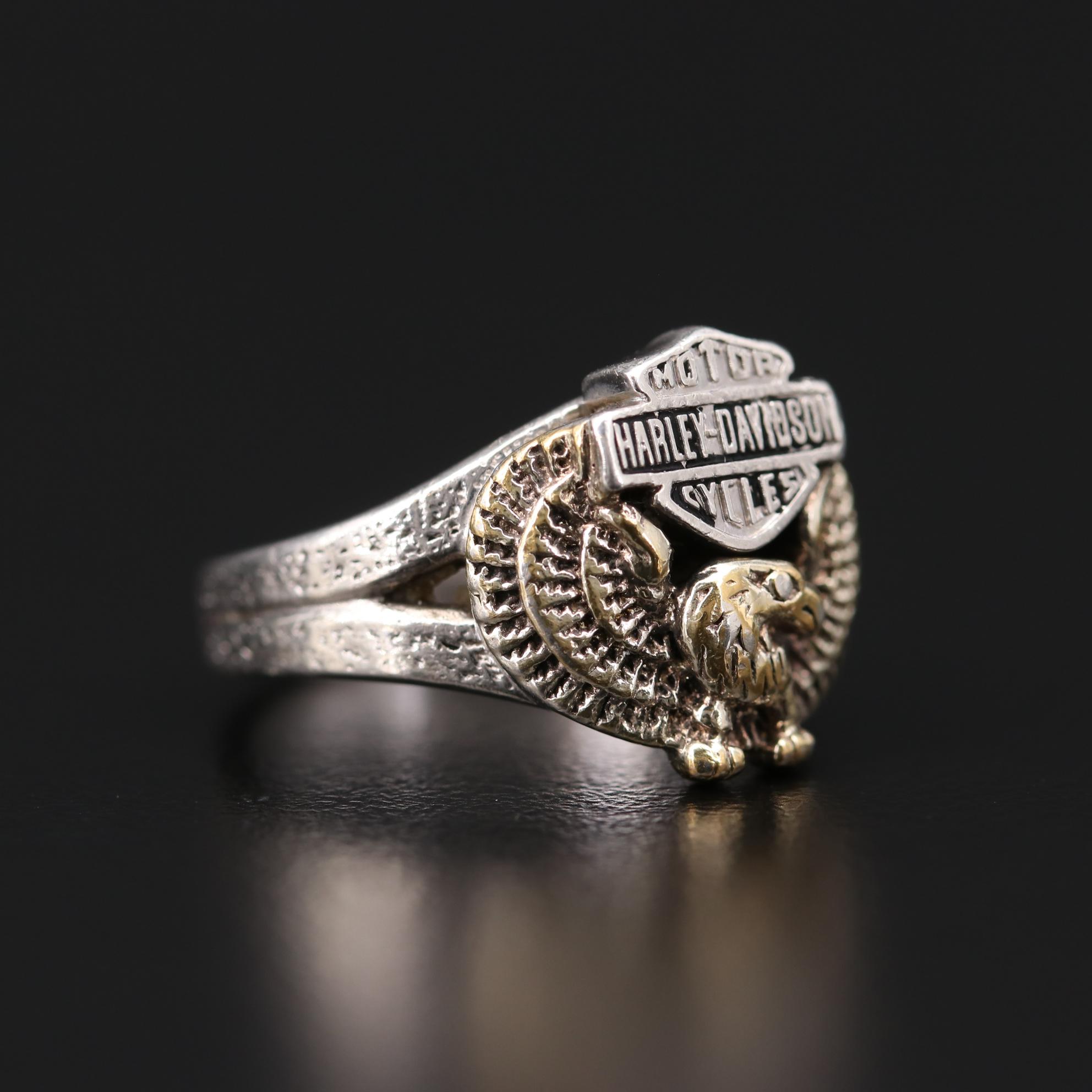 Franklin Mint Harley Davidson Bald Eagle and Shield Ring with Enamel Accents