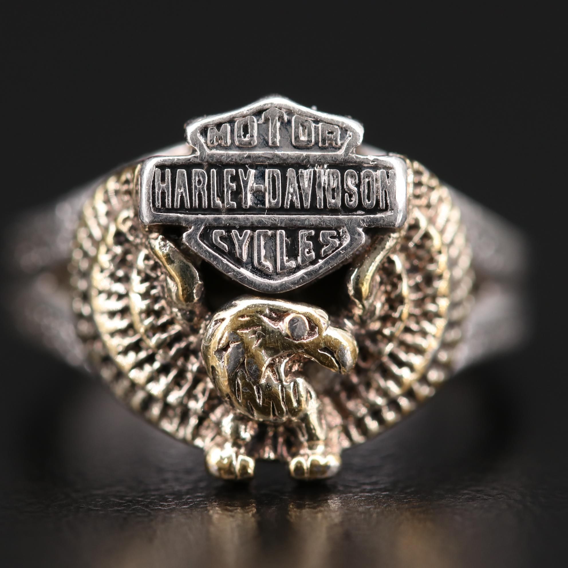 Franklin Mint Harley Davidson Bald Eagle and Shield Ring with Enamel Accents