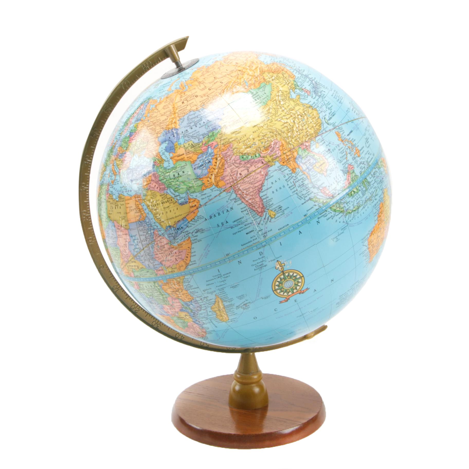 Cram's Imperial World Globe with Gold Finish Stand and Wooden Base