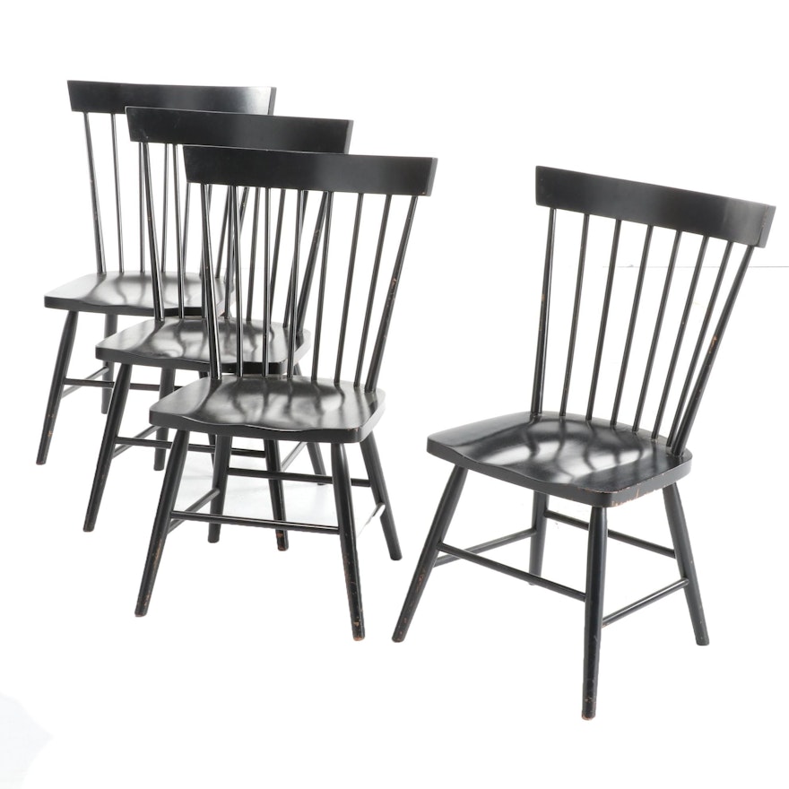 Four American Primitive Style Ebonized Wood Rod-Back Side Chairs