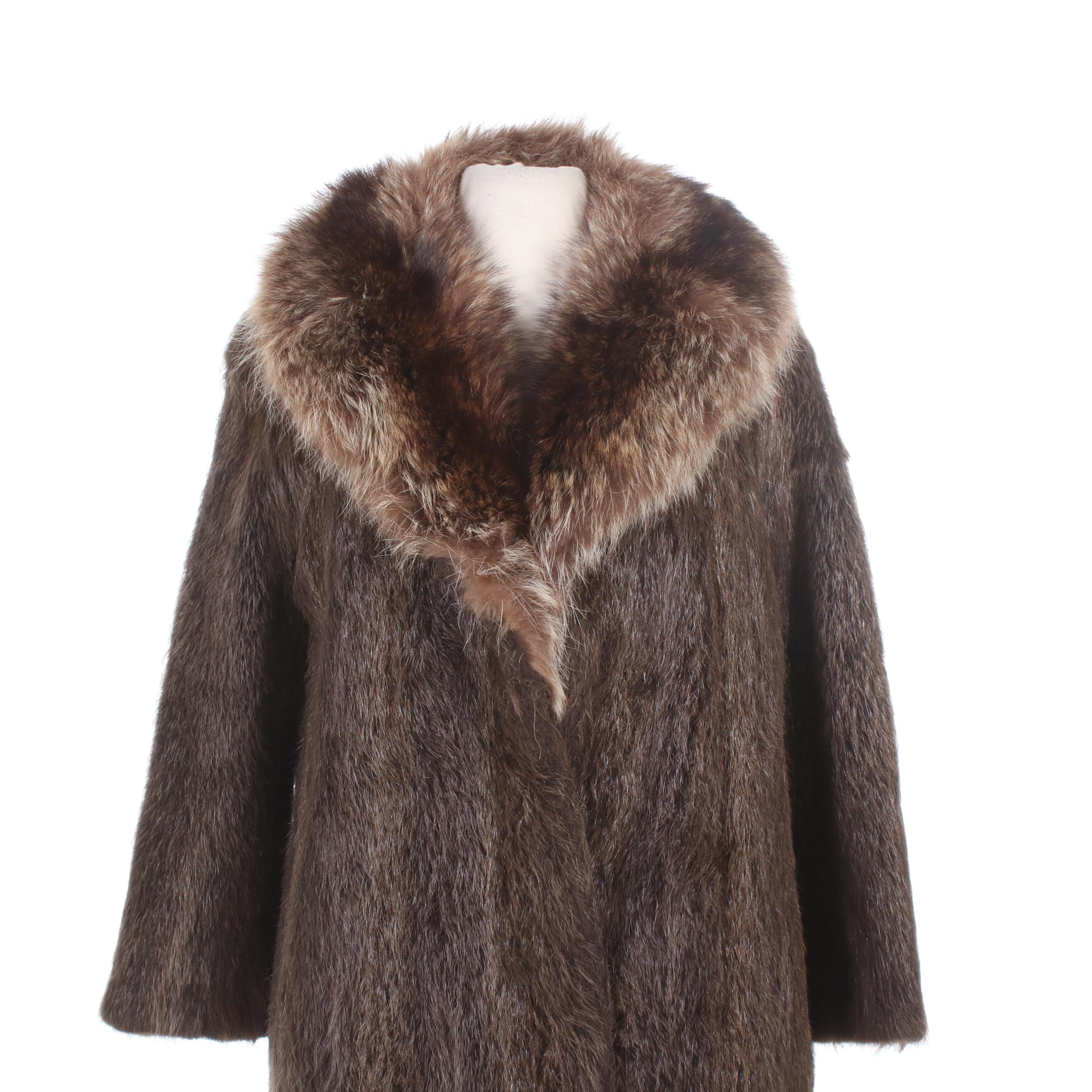 Beaver Fur Coat with Raccoon Fur Shawl Collar by David Hochstein