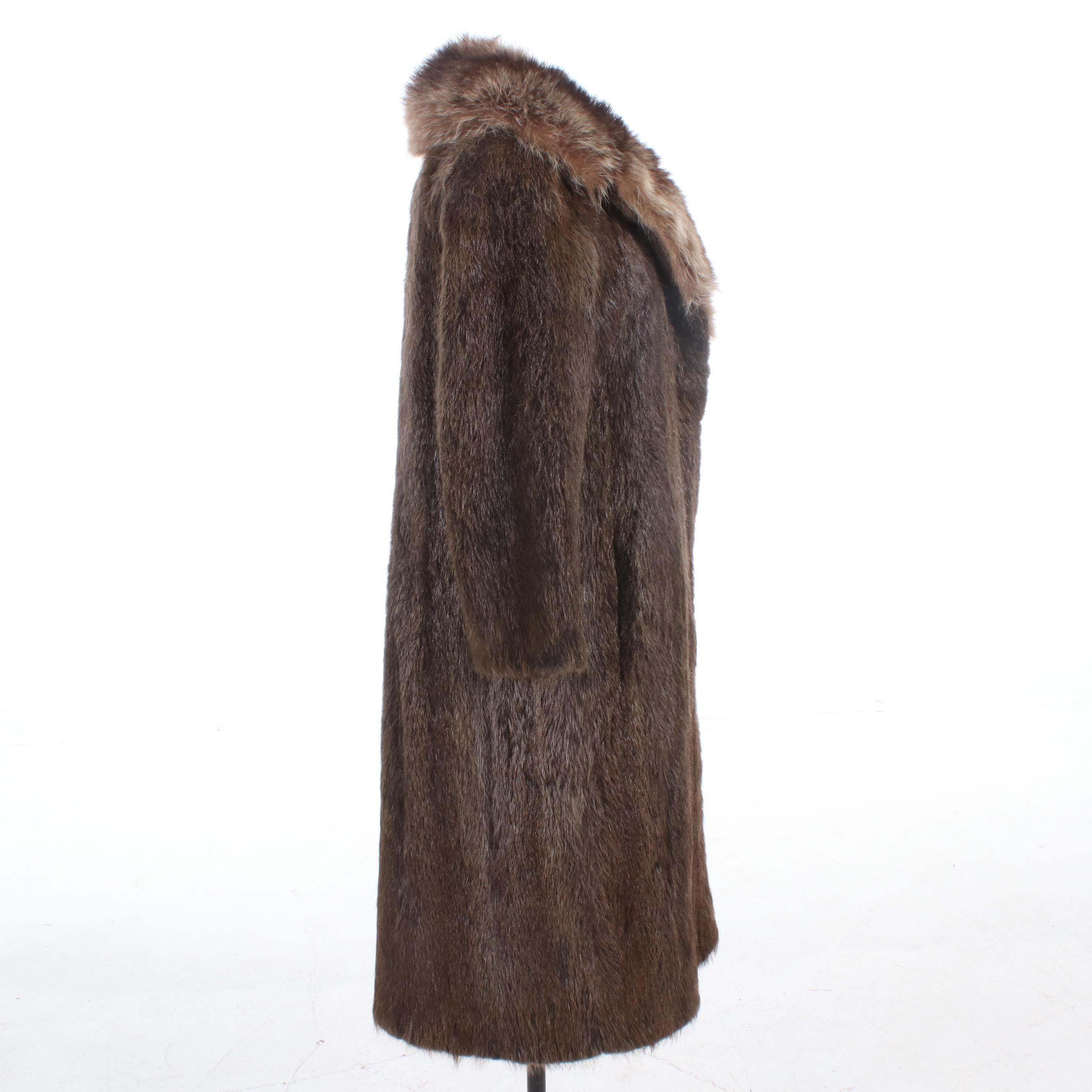 Beaver Fur Coat with Raccoon Fur Shawl Collar by David Hochstein