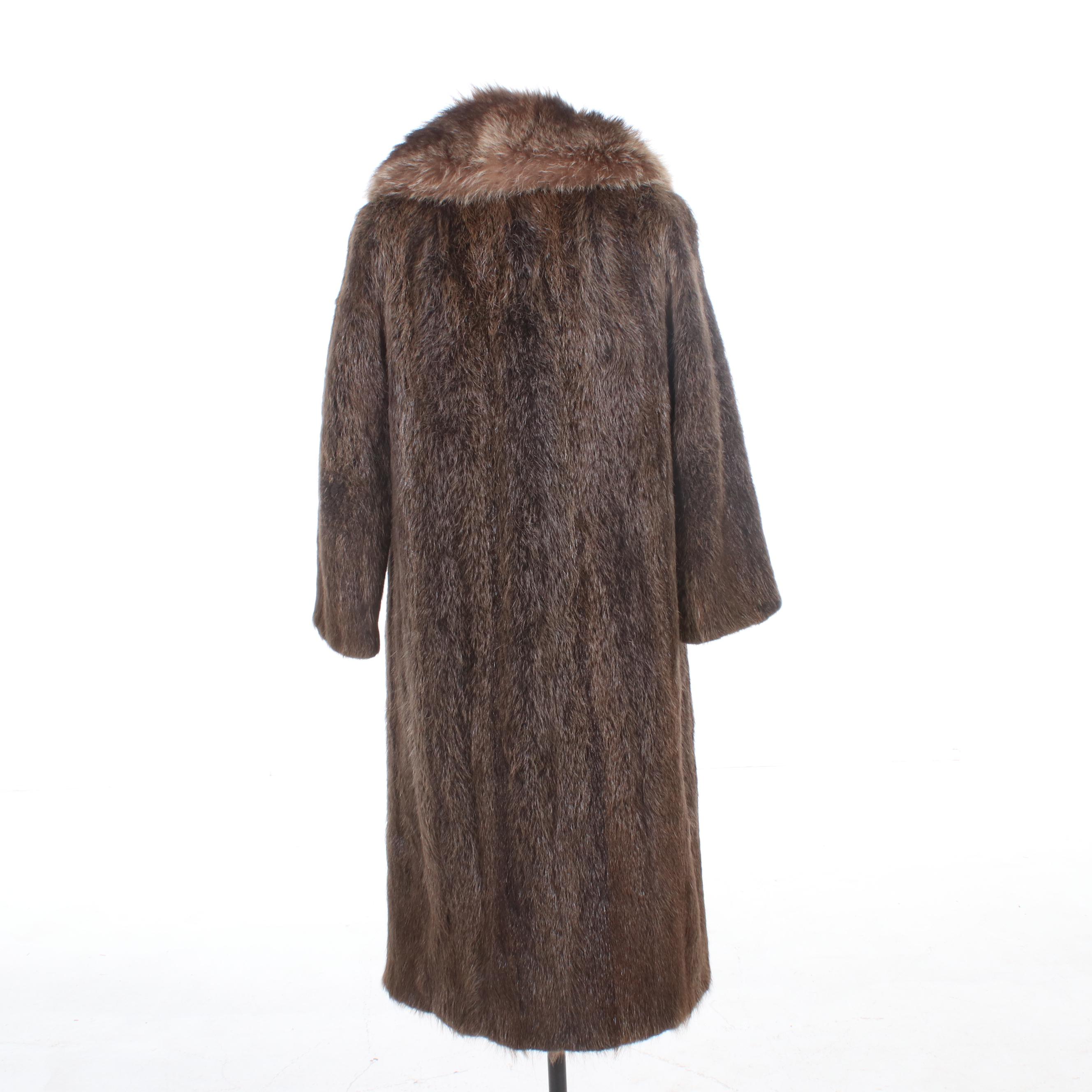 Beaver Fur Coat with Raccoon Fur Shawl Collar by David Hochstein