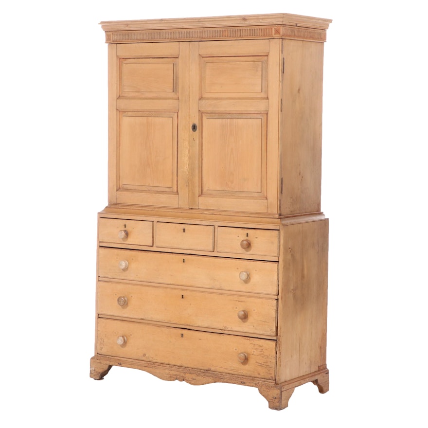 Stripped Pine Linen Press, 19th Century