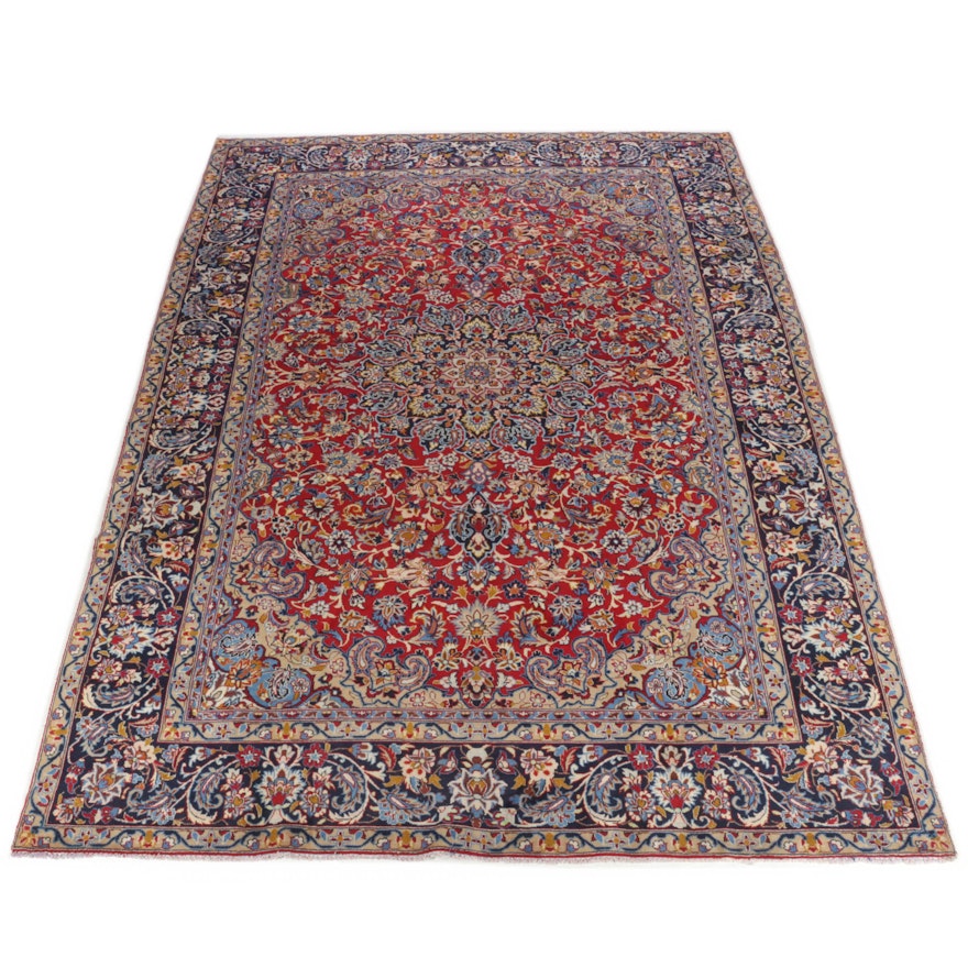 9'1 x 12'9 Hand-Knotted Persian Isfahan Room Size Rug, 1970s