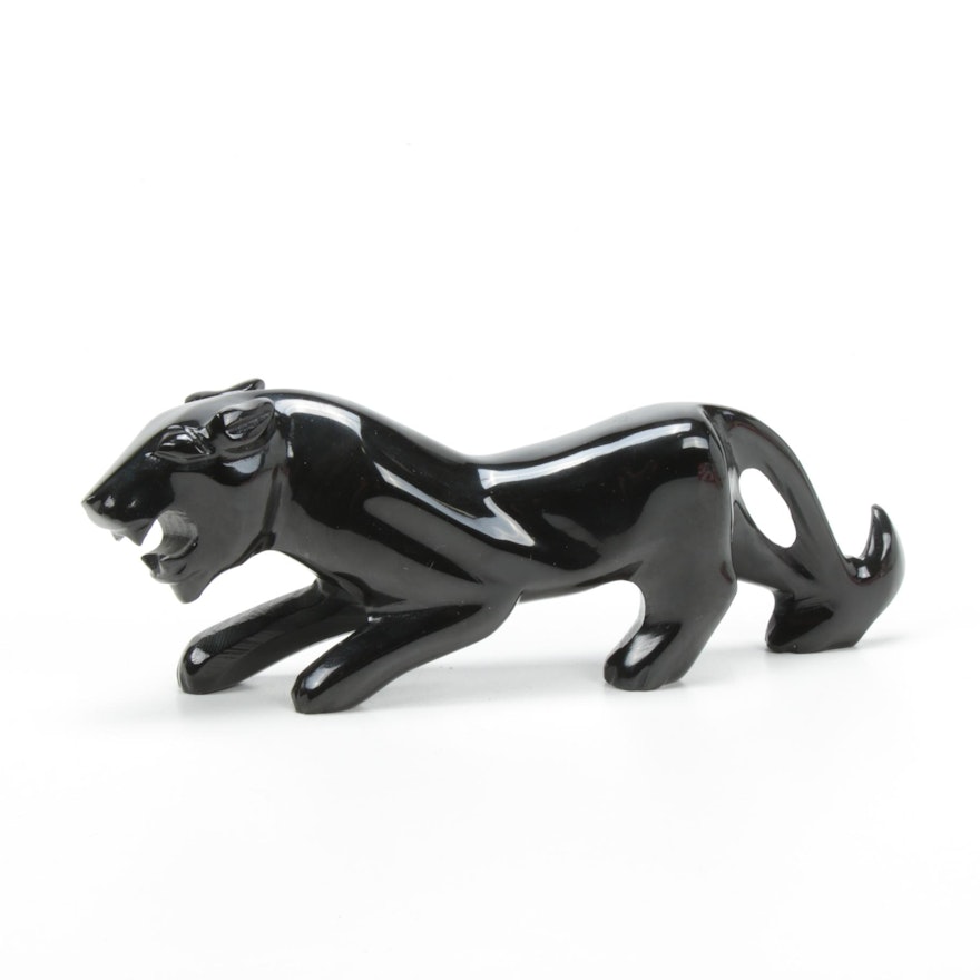 Carved Black Onyx Panther Figurine