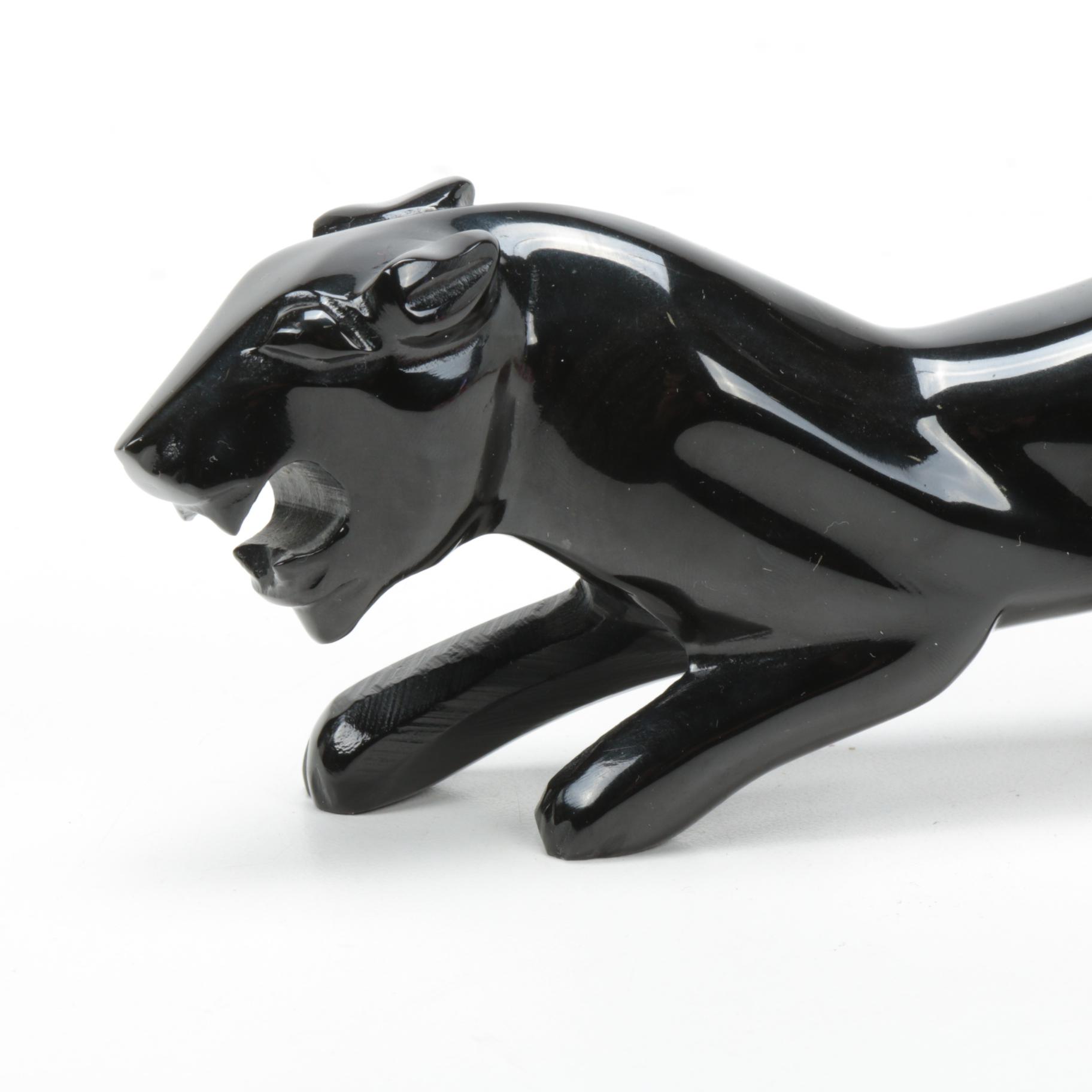 Carved Black Onyx Panther Figurine