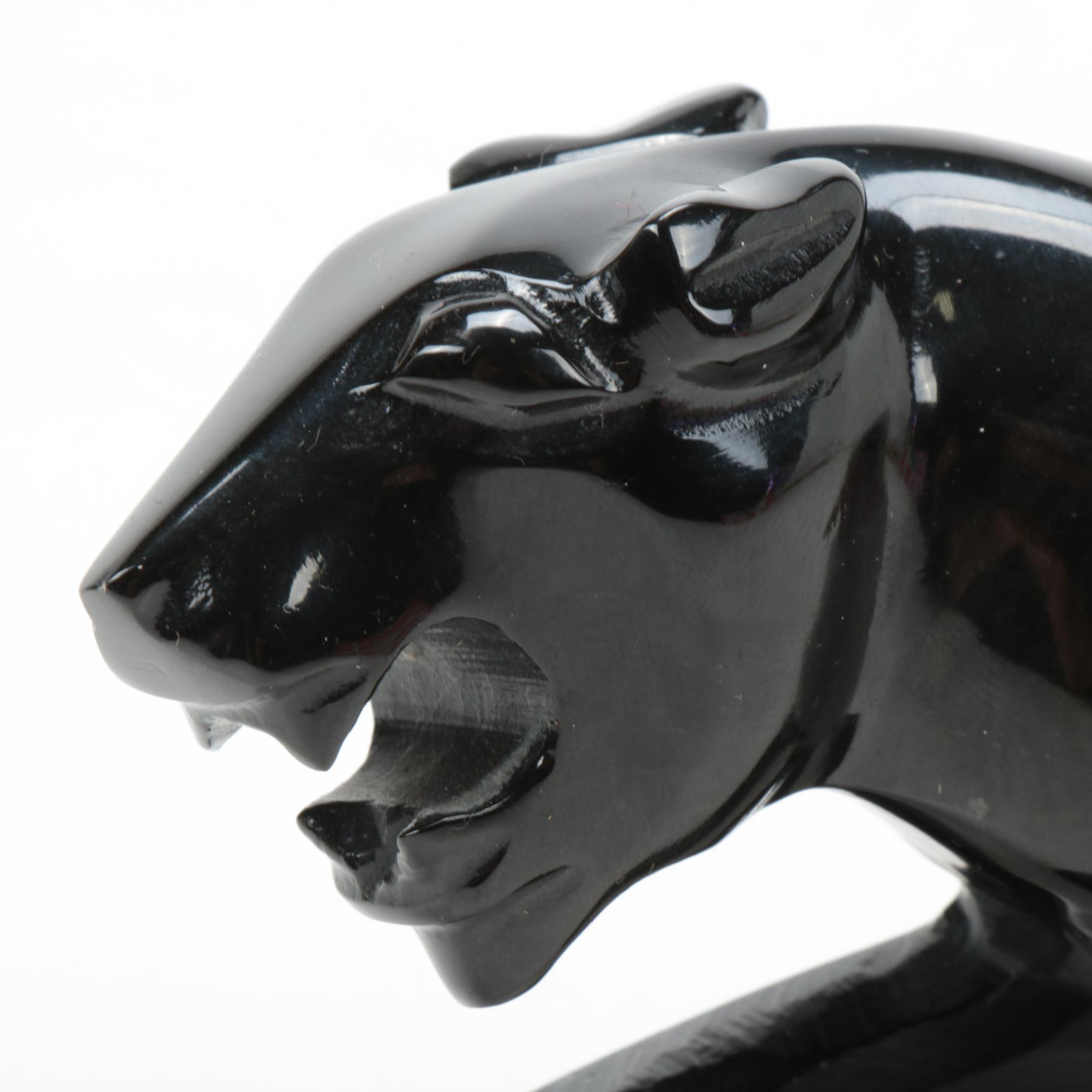 Carved Black Onyx Panther Figurine