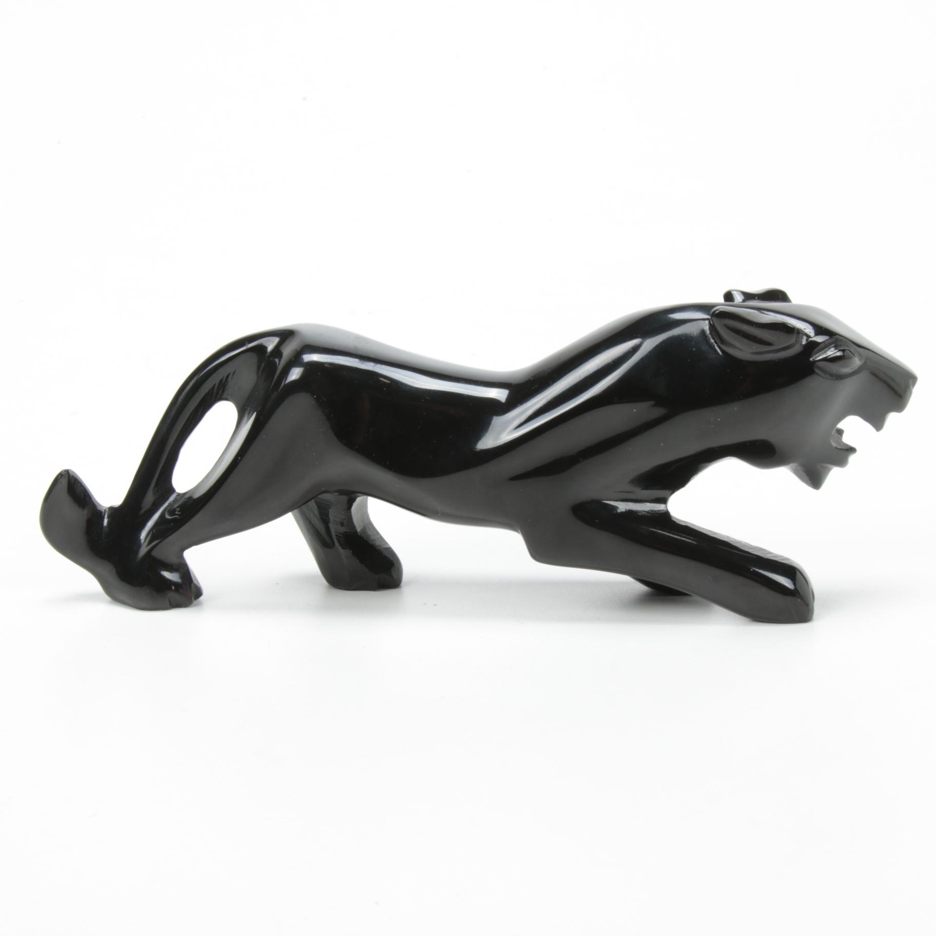 Carved Black Onyx Panther Figurine