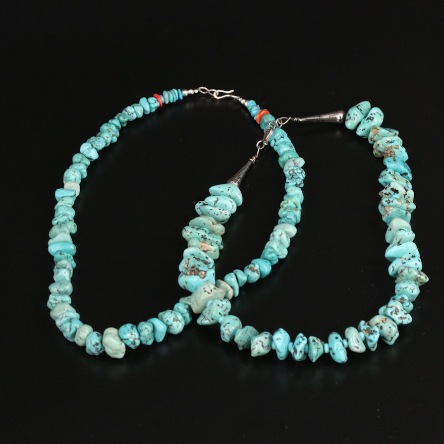 Southwestern Style Turquoise Necklaces Featuring Coral Accent