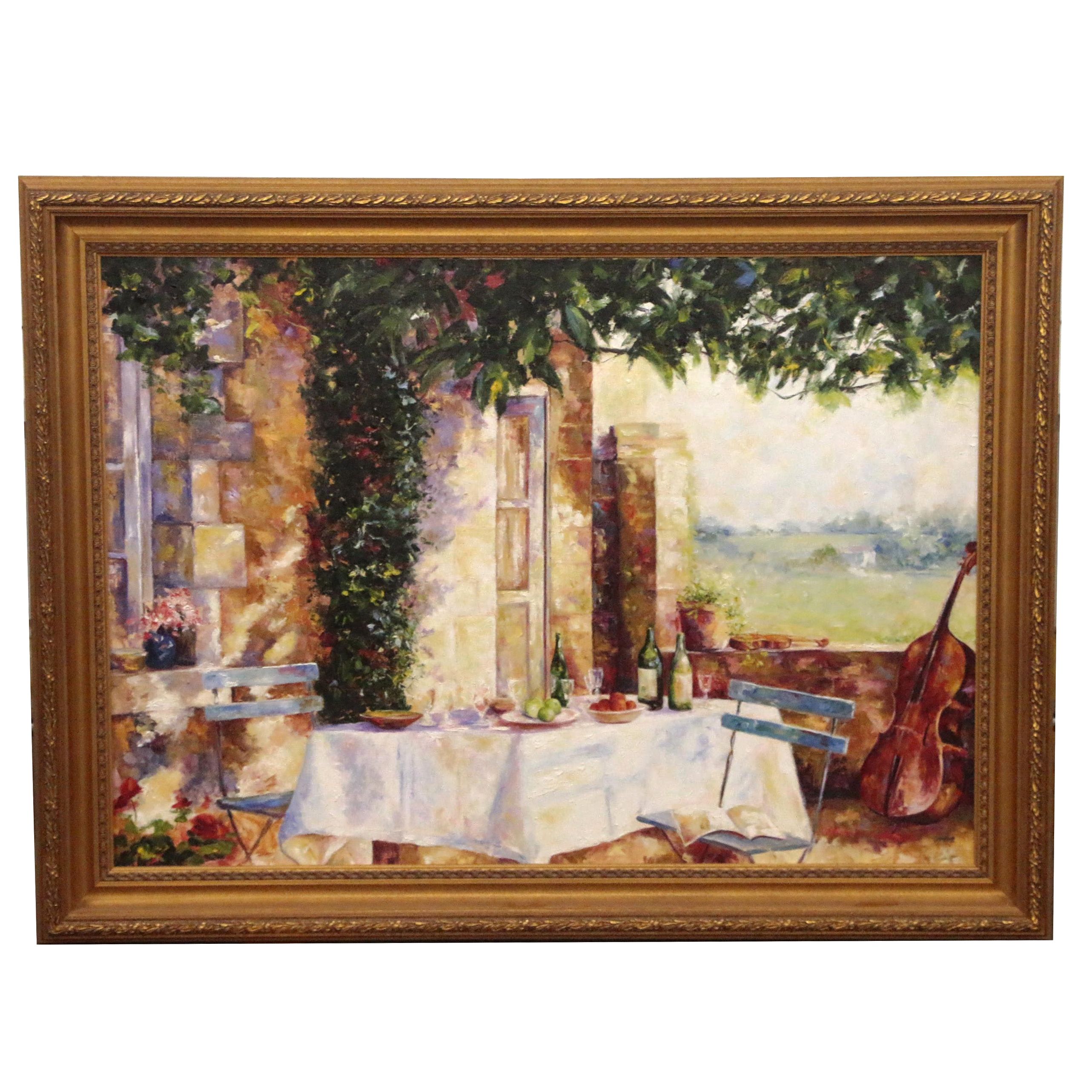 Michelle Puttmann Monumental Impressionistic Oil Painting of Terrace Scene