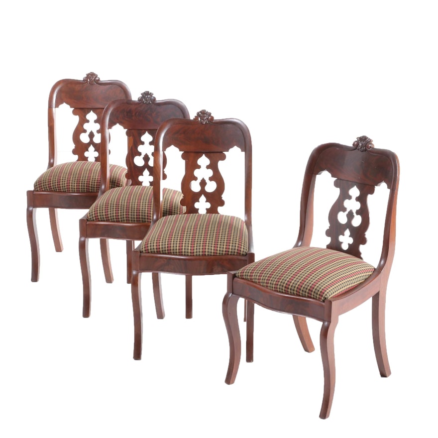 Gothic Revival Mahogany Upholstered Side Chairs, Mid 19th Century
