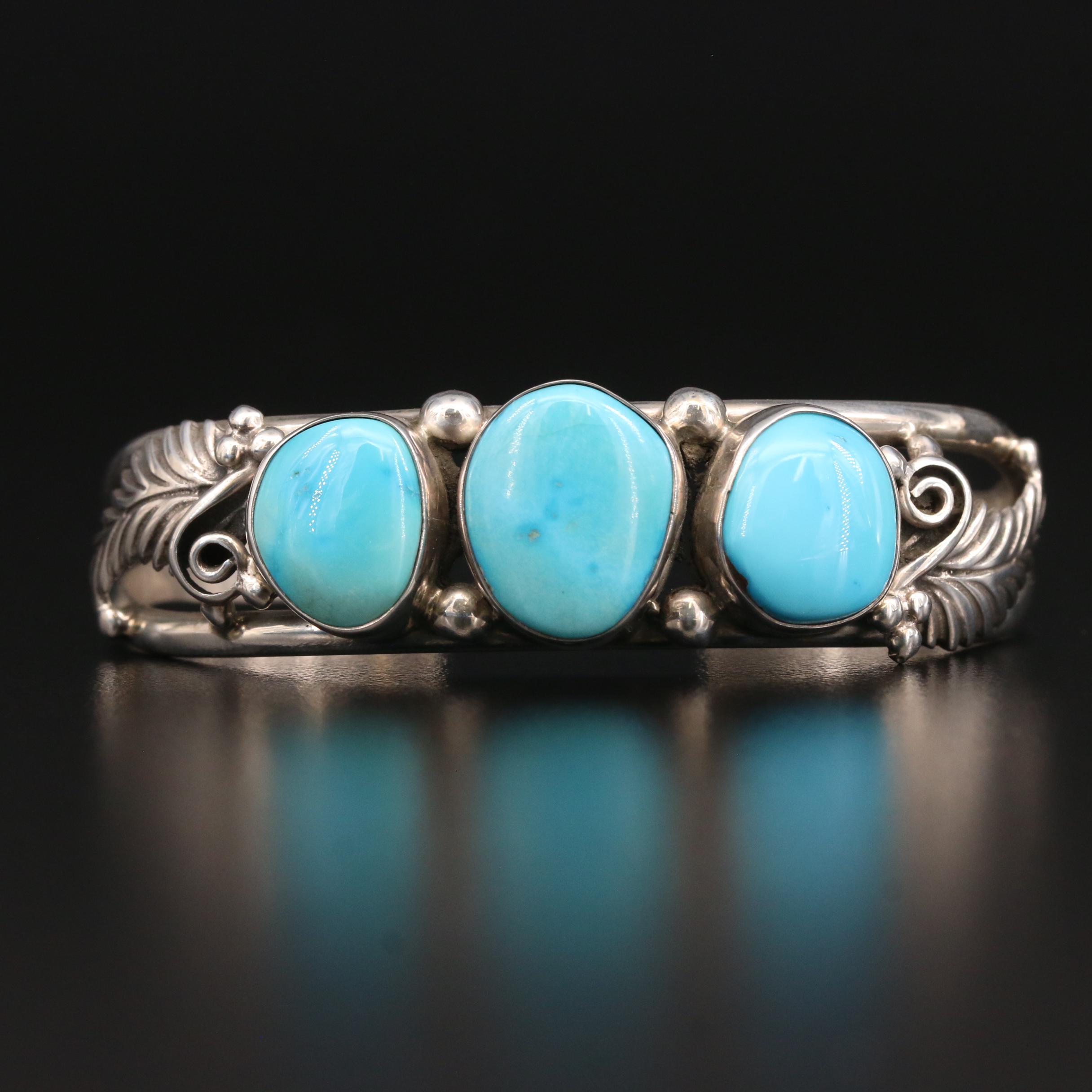 Abraham Begay Navajo Diné Sterling Turquoise Cuff Bracelet