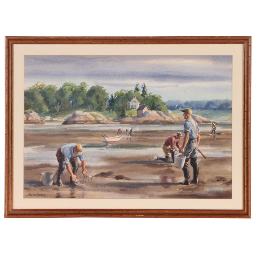 Gordon Hope Grant Watercolor Painting of Clam Digging