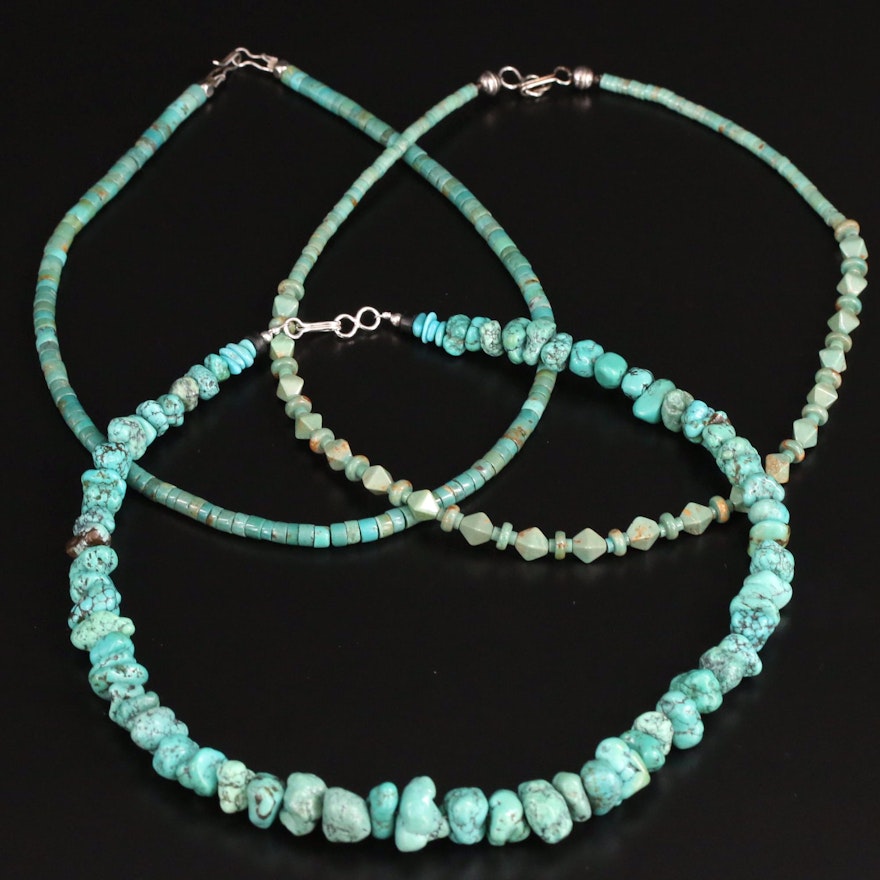 Southwestern Turquoise Beaded Necklaces with Sterling Silver Clasp
