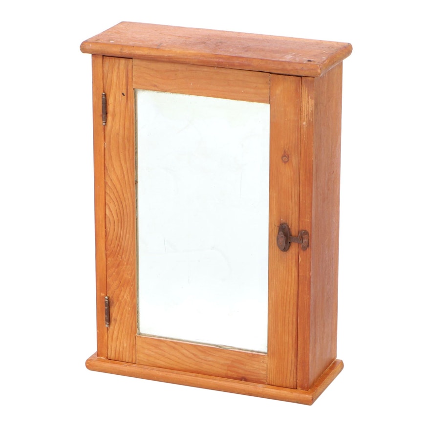 American Primitive Stripped Pine and Mirrored Glass Wall Cabinet