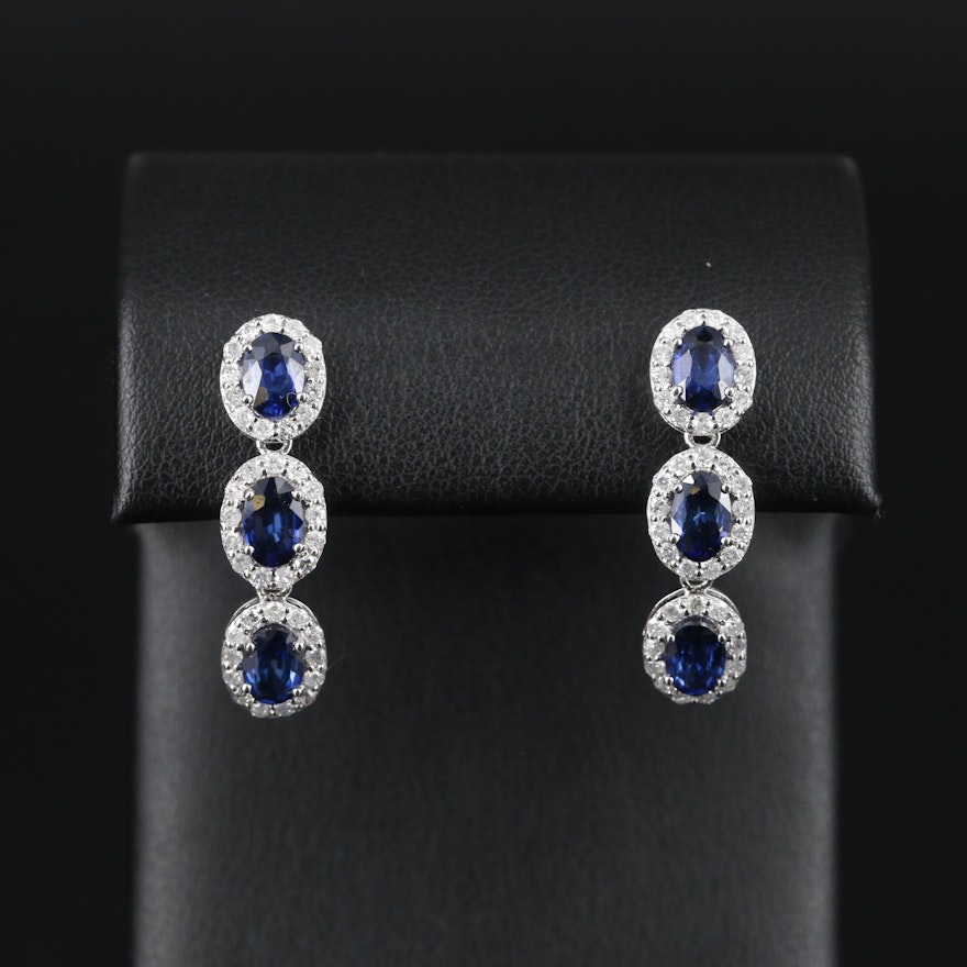 14K White Gold Sapphire and 0.82 CTW Diamond Earrings