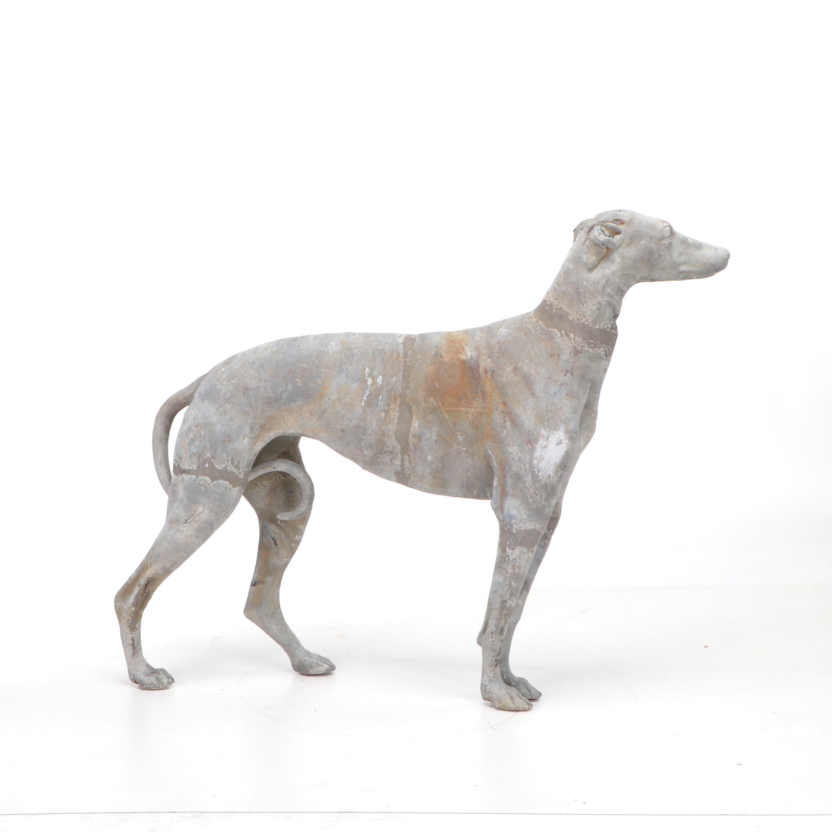 Cast Lead Life Size Greyhound Statue, Early 20th Century